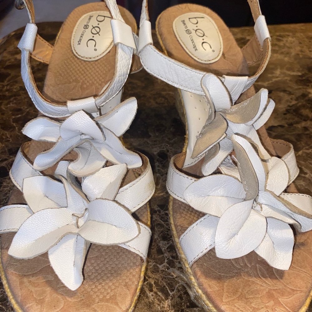 b.o.c. White Floral Leather Ankle-Strap Sandals